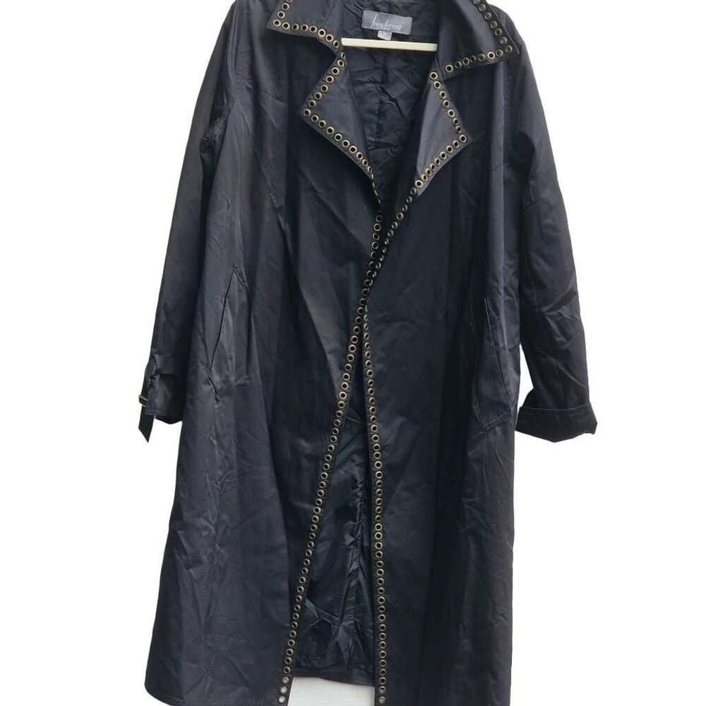 French Coat Paris Women’s M Black Trench Coat Grommet Eyelet Goth Punk Y2K